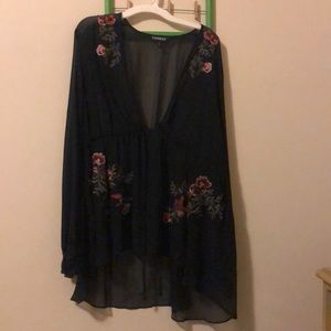 NWOT Express Chiffon Tunic with Embroidery Sz Lg